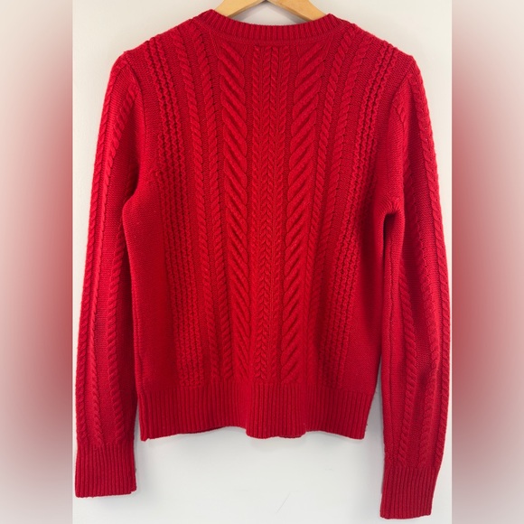 J. Crew Perfect Cable-Knit Wool Crewneck Sweater Red Size Medium - Picture 2 of 8